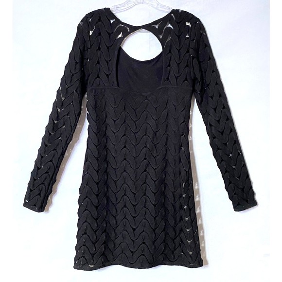 Free People Dress Womens Small Black Crochet Knit Chevron Pattern Bodycon Read - Picture 4 of 15